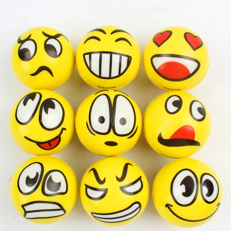 6PCS PU Squeezing Ball Sponge Ball Facial Expression Foam Ball Pinching Stress Relieving Toy Wrist Movement 6.3cm Children's Toy