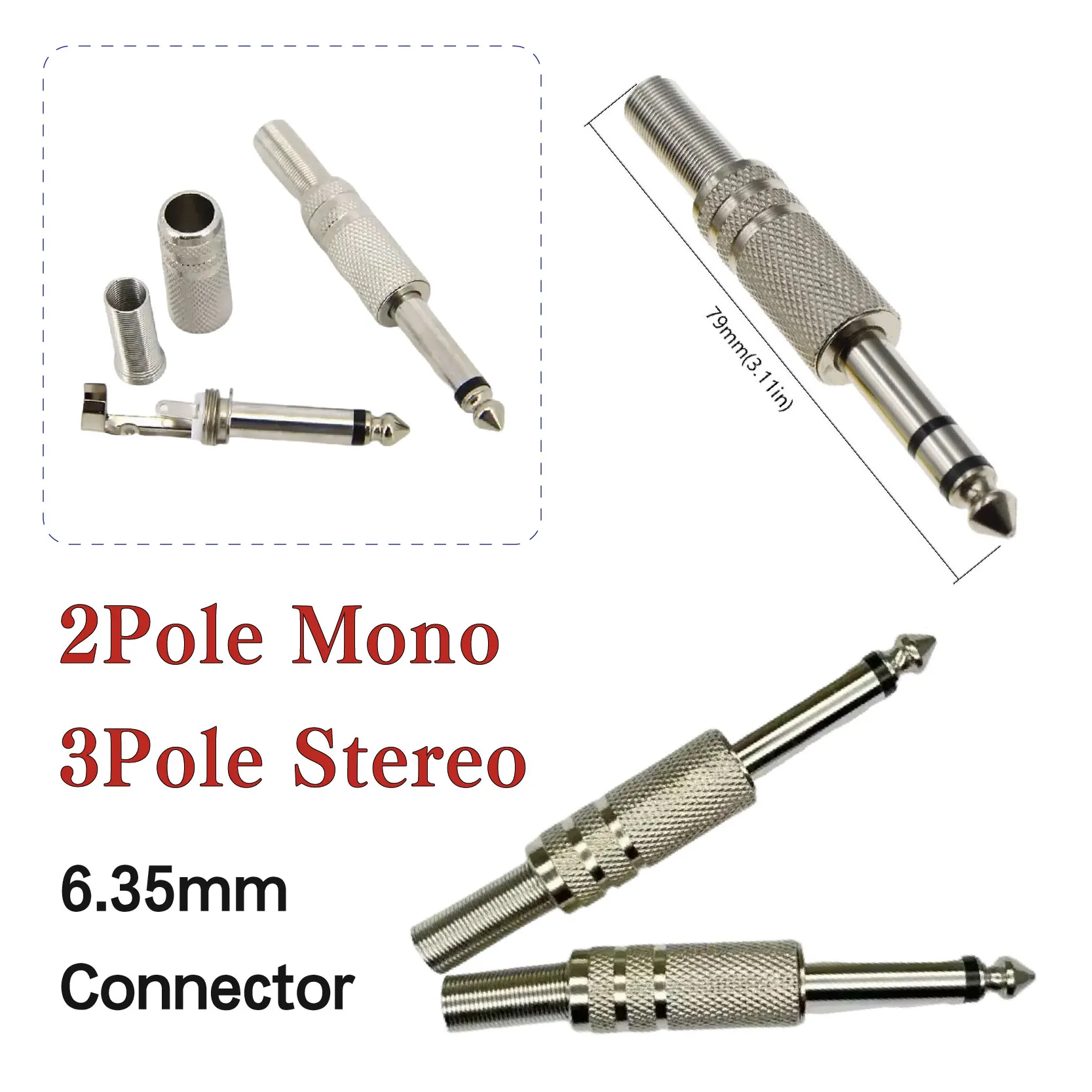 

Audio Cable Microphone Accessories 6.35mm Mono Stereo Channel Amplifier Plug Adapter Connectors