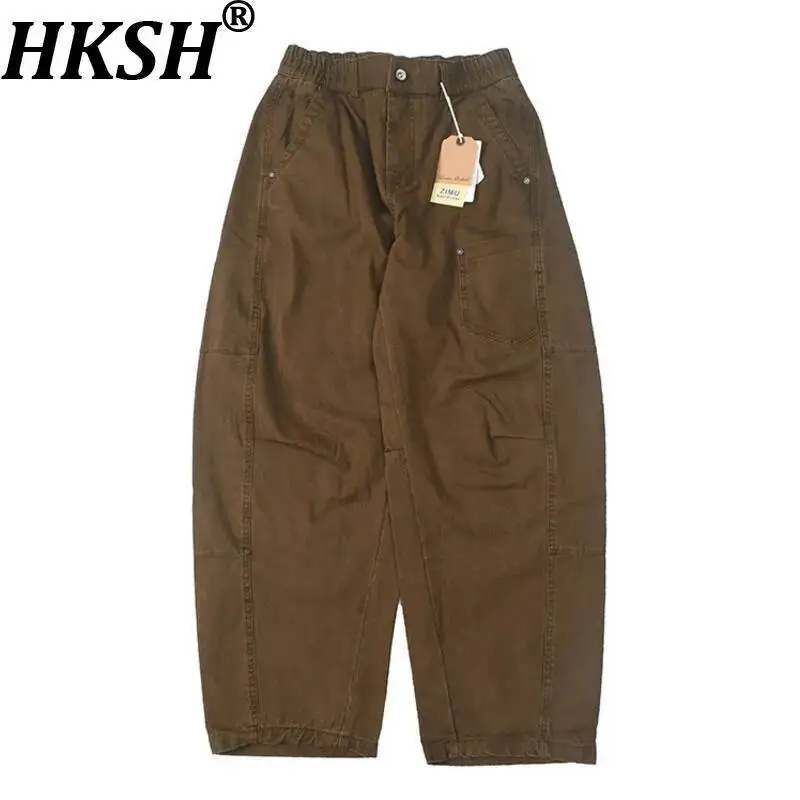 

HKSH Spring New Men Tide Punk Retro Three-dimensional Cut Japanese Streetwear Washed Chic Slightly Tapered Carrot Pants HK21974