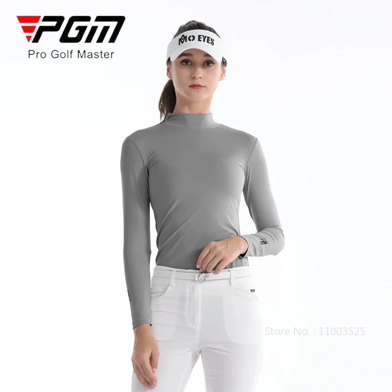 PGM Ladies Long Sleeve Elastic Golf Shirt Summer Women Sunscreen Ice Silk Sport Tops Girls Stand Collar Fast Dry Workout T-shirt