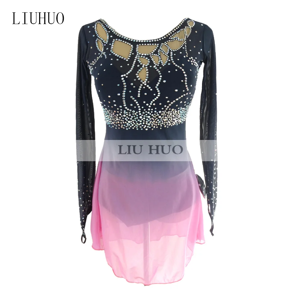 

LIUHUO Женское/подростковое костюмированное платье для выступлений и соревнований, градиентное розовое, для фигурного катания и танцев, BD498