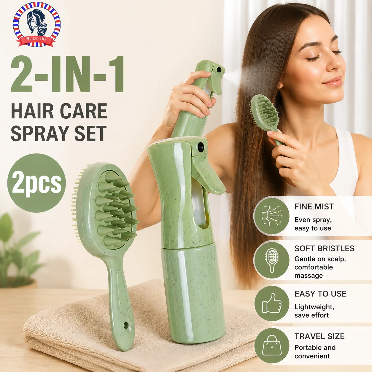 2-in-1 Scalp Care Set Silicone Shampoo Massager Brush + Fine Mist Spray Bottle for Hair Exfoliation Dandruff Relief Portable
