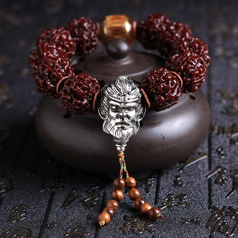 5 Five Faces Meat Pattern Rudraksha Single Circle Buddha Beads Machine Patina Brushed Da Sheng Tibetan Silver Bracelet Wholesale