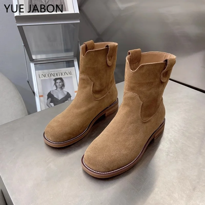 New Winter Retro Women Warm Suede Leather Lazy Slip On Boots Shoes Woman Lady Female Flat Bottine Botas Boots Mujer Shoes