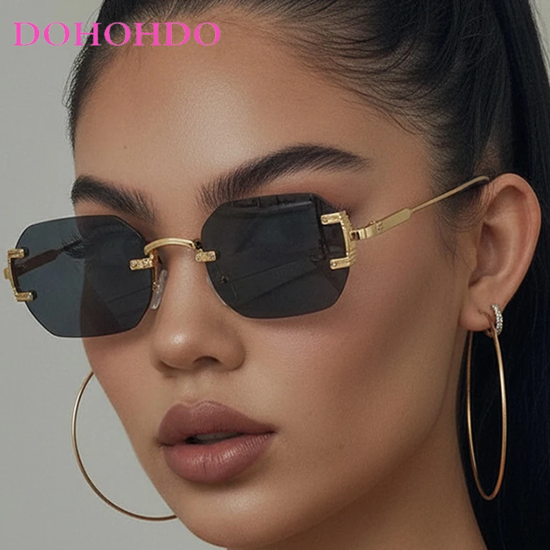 

Popular Metal Rimless Square Sunglasses Women Trendy Retro Punk Men Sunglass Outdoor Summer Traveling Shade Eyewear Unisex UV400
