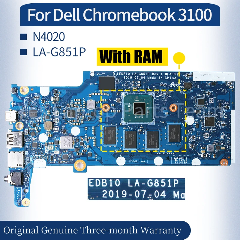 LA-G851P For Dell Chromebook 3100 Laptop Mainboard 02VPK7 09X2G7 0MW26R N4020 N4120 With RAM Notebook Motherboard 100％ Tested