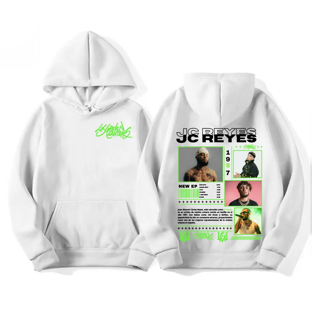 ألبوم مغني الراب Jc Reyes Tour 2025 سويت شيرت مطبوع على الوجهين وقلنسوة للرجال هاراجوكو هيب هوب بانك بغطاء للرأس على الموضة