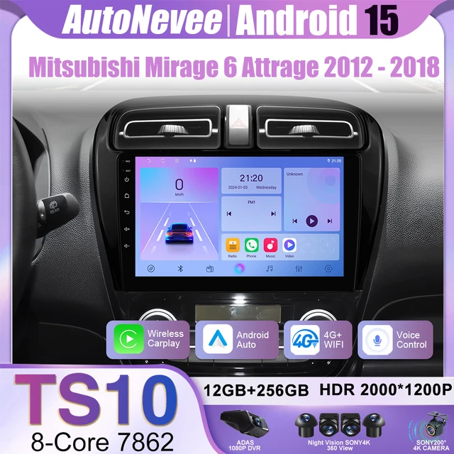 Android 15 dla Mitsubishi Mirage 6 Attrage 2012 - 2018 Radio samochodowe Multimedialny odtwarzacz wideo Nawigacja GPS Bezprzewodowy Carplay WIFI