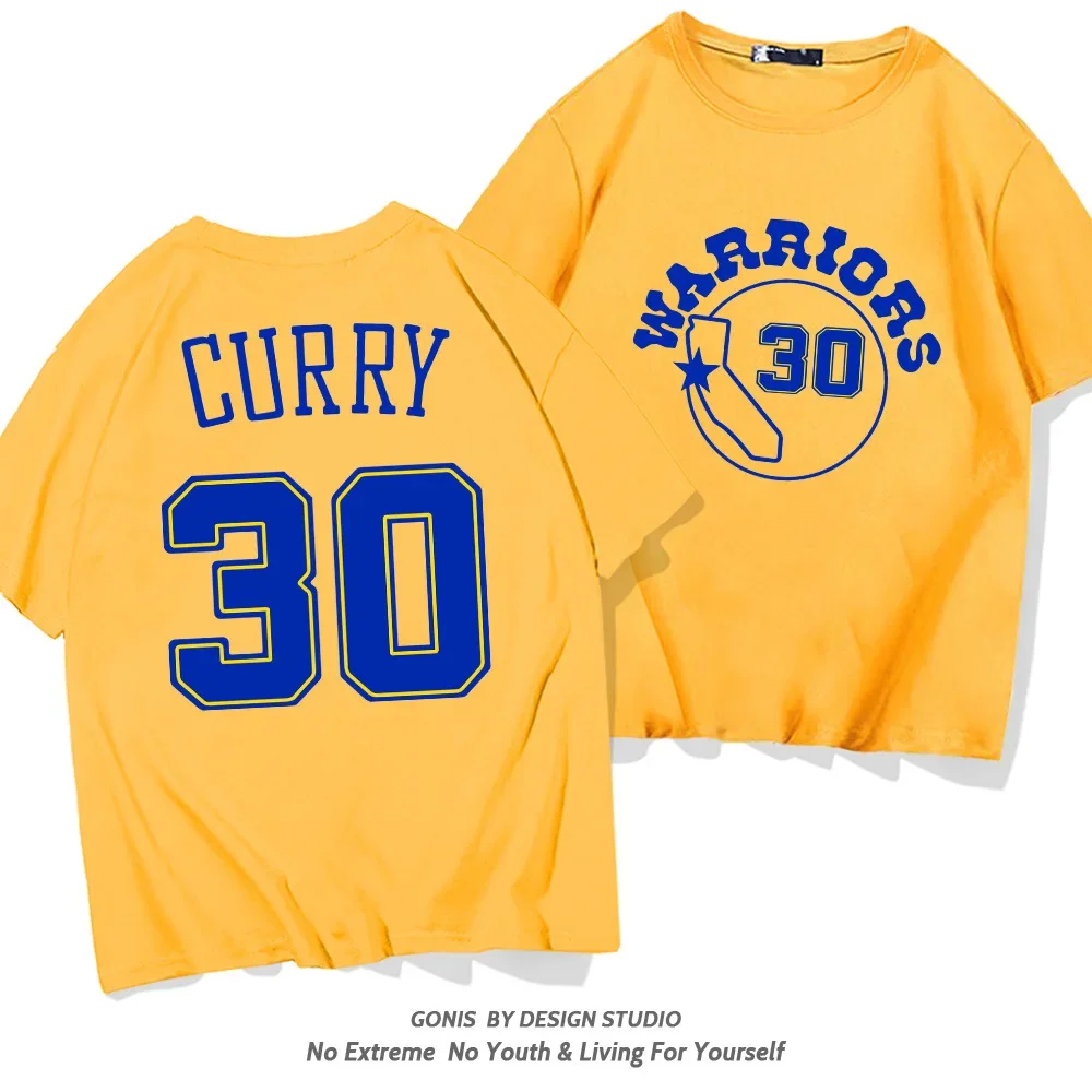 Y غولدن ستايت ووريورز كلاي طومسون 30 تي شيرت قصير الأكمام للجنسين كرة السلة الرياضة فضفاضة نصف كم الوالدين والطفل