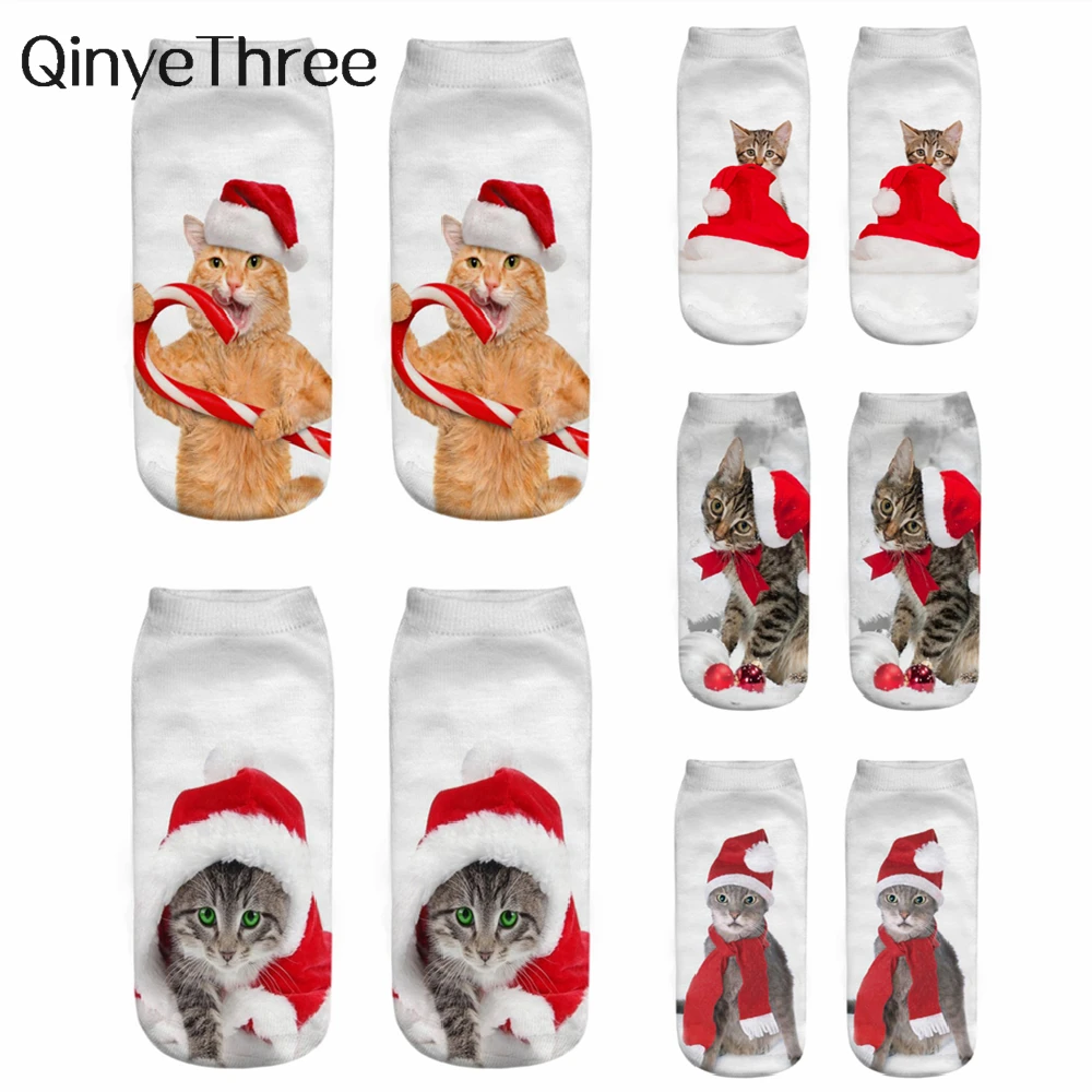 New Design 3D Printed Christmas Socks Funny Creative Pet Cat Face Unisex Cotton Harajuku Ankle Socks Children Gift Dropship