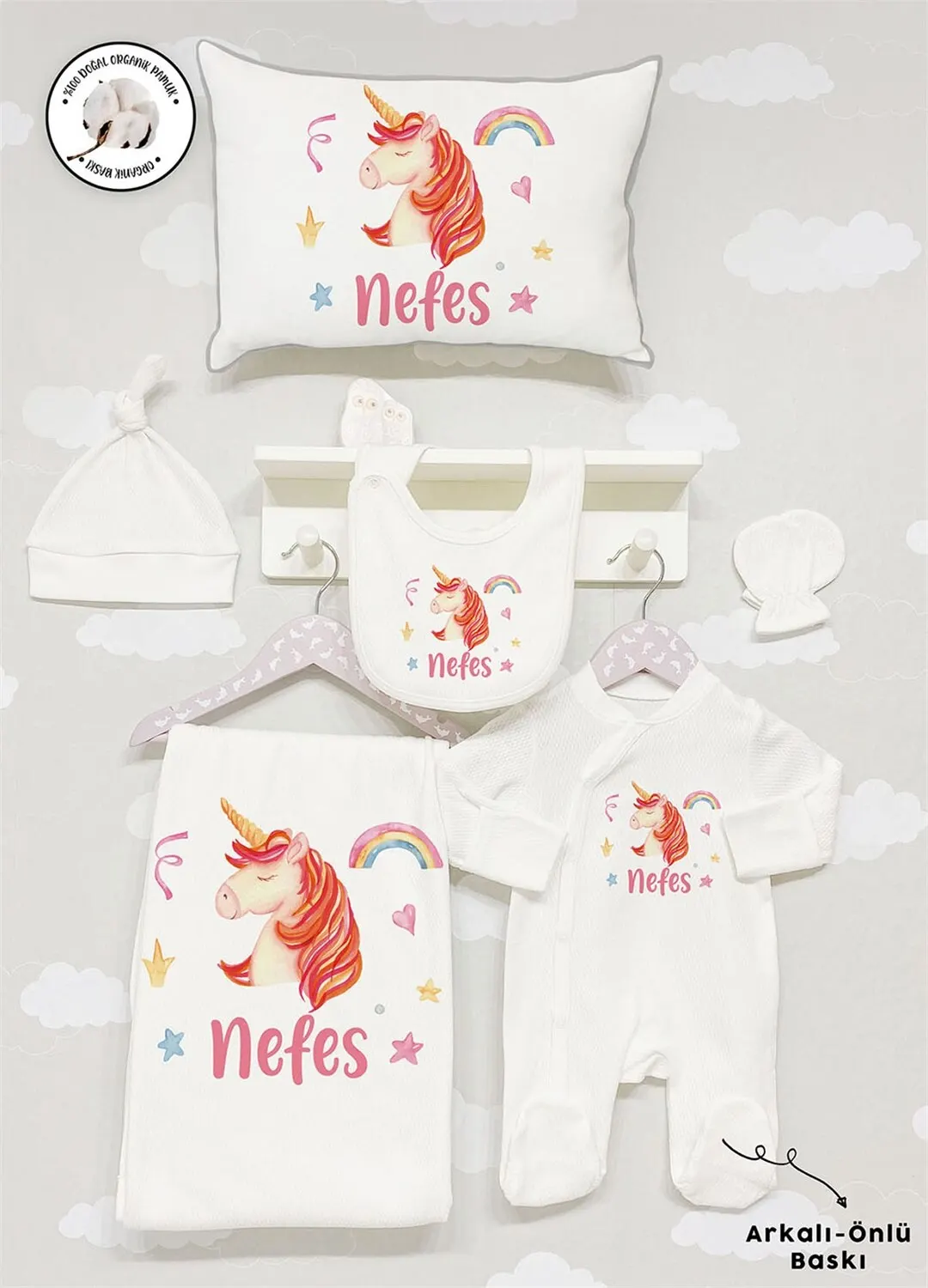 

Personalized Organic Cotton Fabric Girls Boy Baby 6-Pcs Rompers Set Custom Clothes Winter Spring