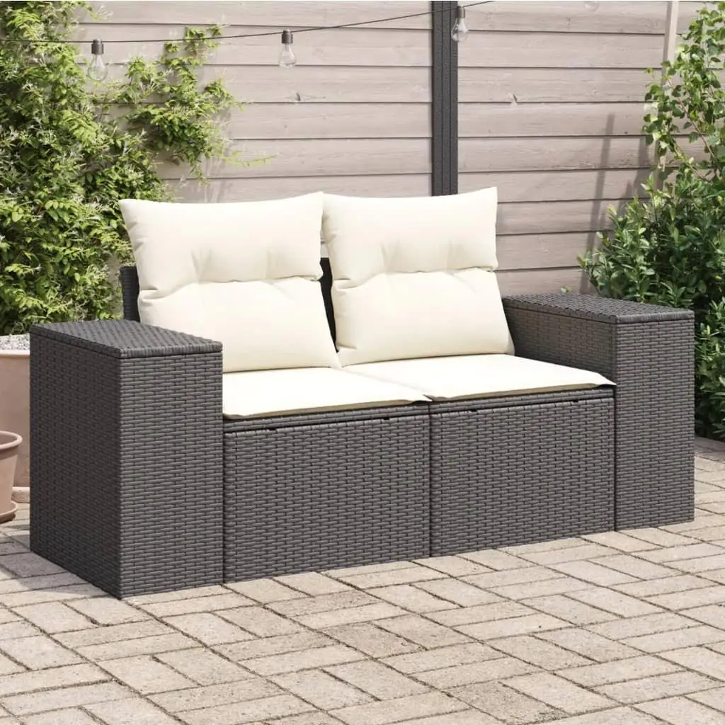 

Black and Cream White Poly Rattan 2-Seater Modular Garden Sofa Outdoor Seating Furniture