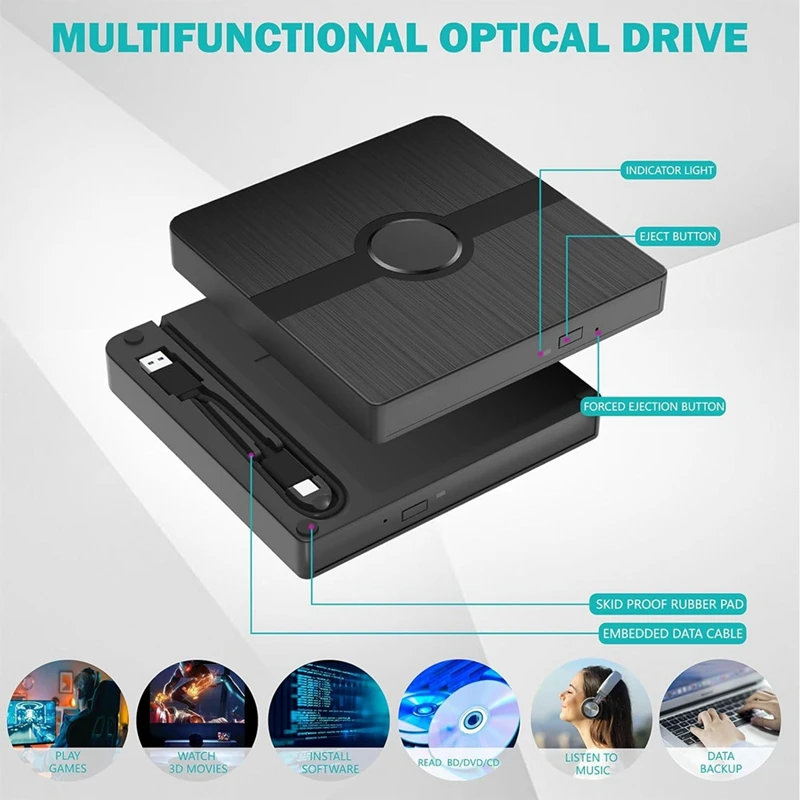 N85R-Unità Blu Ray esterna, lettore masterizzatore CD/DVD con capacità di lettura/scrittura Lettore Blu-Ray portatile per PC portatile Win10