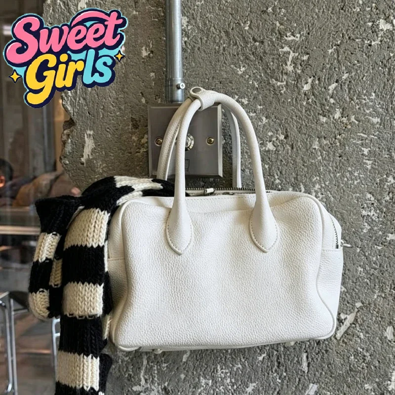 

Spring Summer Yellow Litchi Texture Bowling Bag Handheld Commuter Versatile Single Shoulder Slant Cross Bag for Women