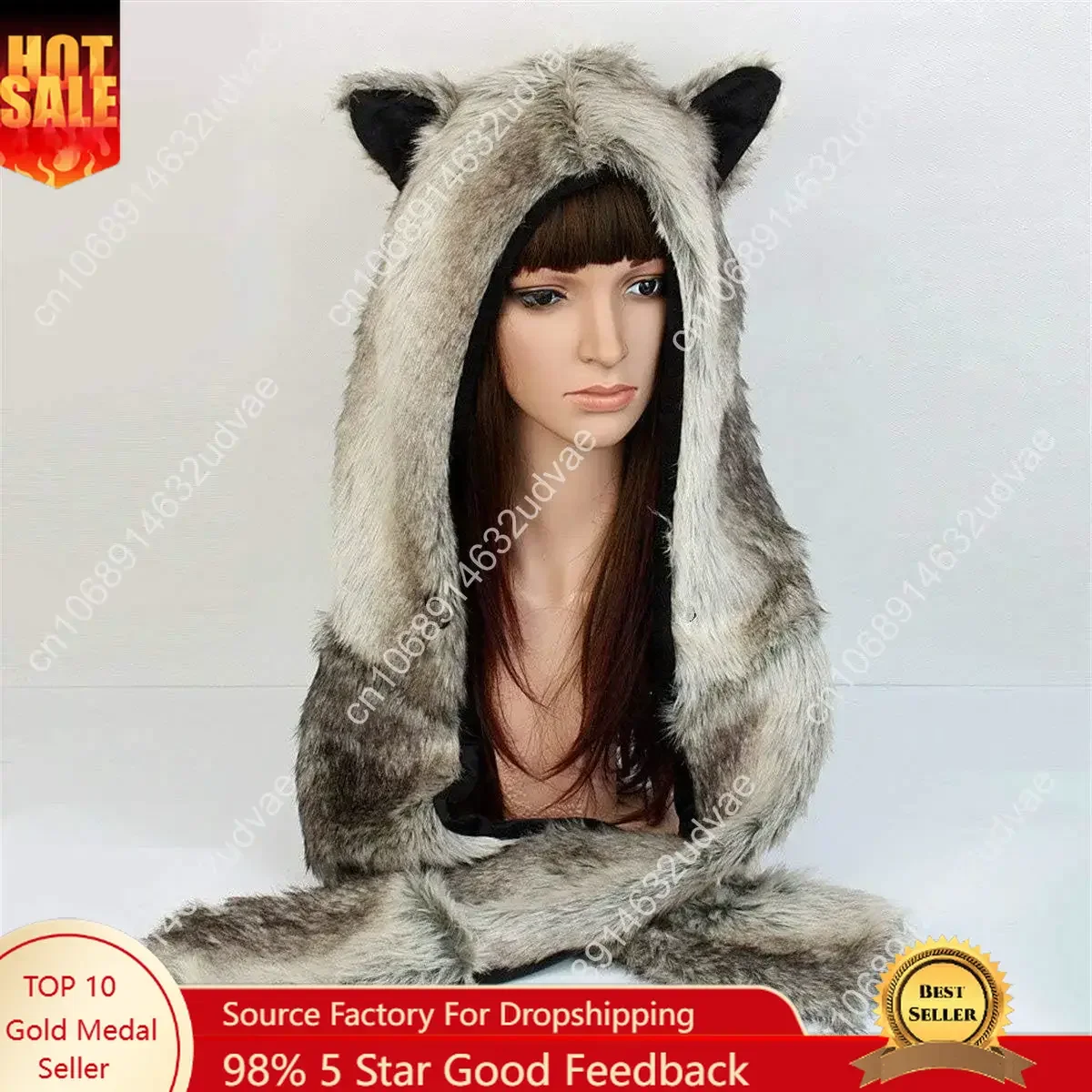 

ShellKingdom Plush Novelty Animal Hat,3 in 1 Function Faux Fur Full Animal Hood Hat Winter Warmer Cap