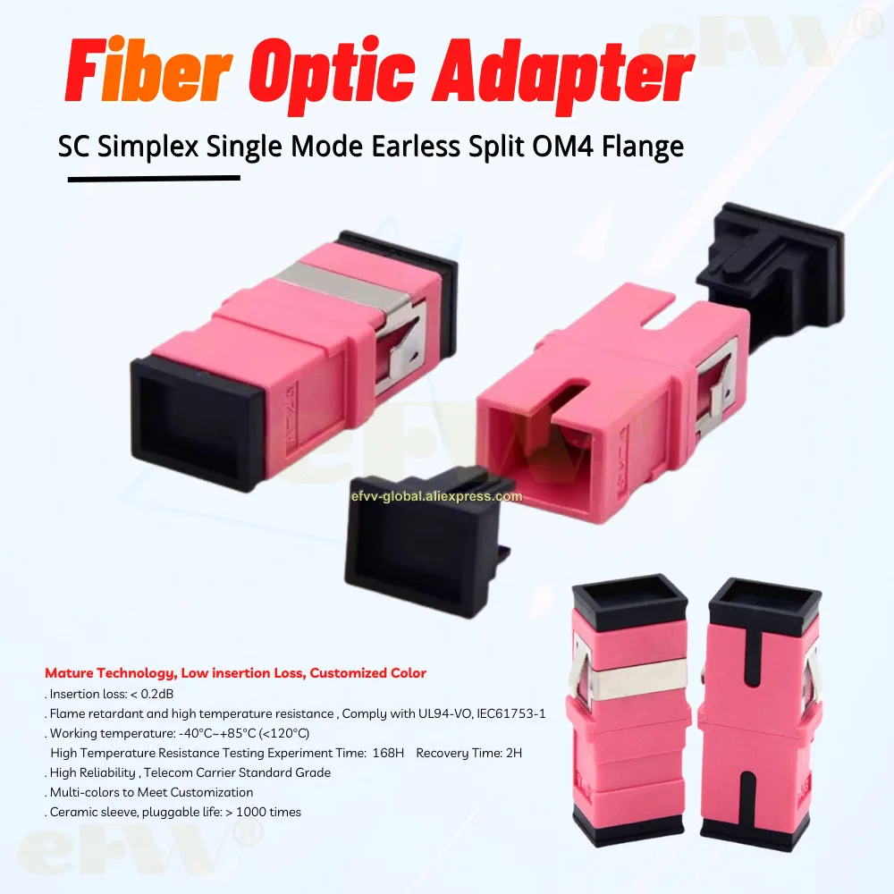 10pcs Sc Simplex Single Mode Earless Split Om4 Phoebe Purple Fiber Flange Coupler Adapter Electrical Grade