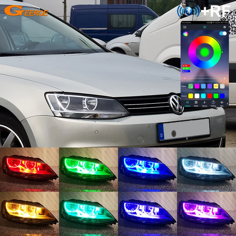 

For Volkswagen VW Jetta Sagitar A6 MK6 IV 162 163 Halogen Headlight Ultra Bright Multi-Color RGB Led Angel Eyes Kit Halo Rings