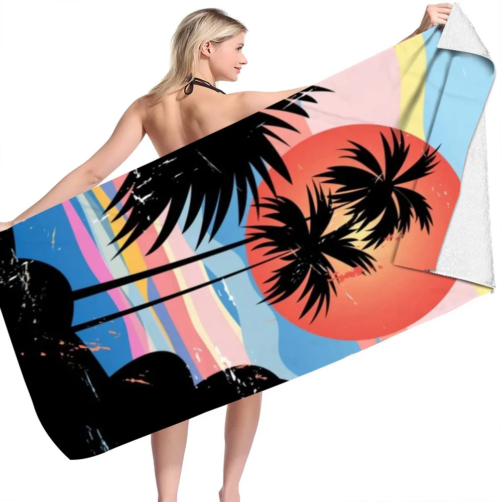 

Modern Sunset Coconut Tree Beach Towel Landscape Blanket Quick-Drying Bath Towel Soft MicrofiberMicrofiber Towel Mat for Adults