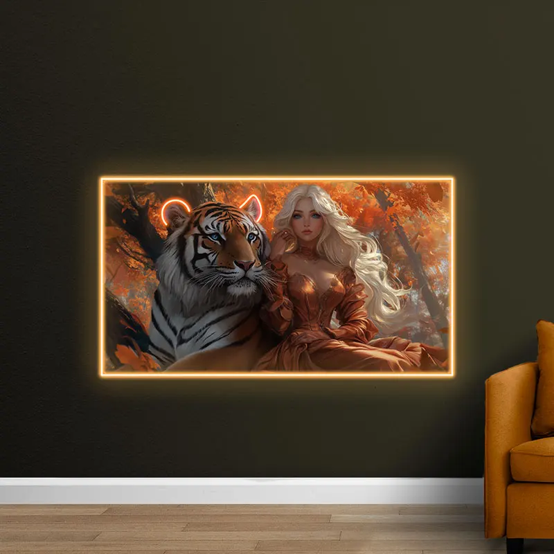 Tiger and Lady Neon Art Sign - Stunning LED Wall Light for Unique Home Decor, Eye-catching Artwork for Living Room & Bedroom