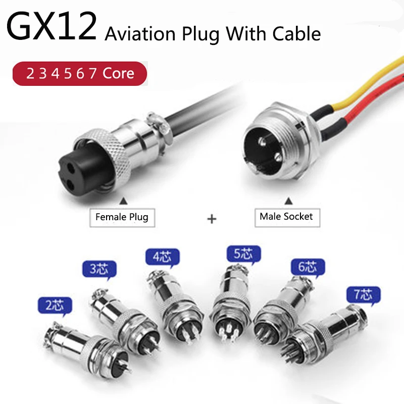 

GX12 Aviation Connector Female Plug Male Socket 2 3 4 5 6 7 -Core Welded PVC Flame Retardant And Heat Resistant Cable