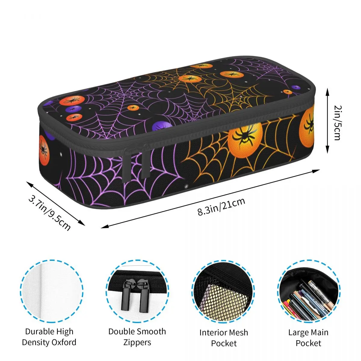 Vibrant Colorful Spider And Web Pattern Pencil Case for Studen Gifts Pen Box Pencil Bag Stationery Supplies Pen Holder Bag