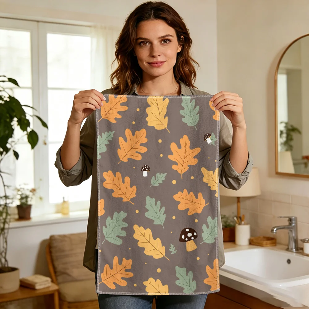 1pc/2pcs Autumn Leaf and Mushroom Print Kitchen Towel-Super absorbent, reusable polyester dishcloths perfect for home decor, coo