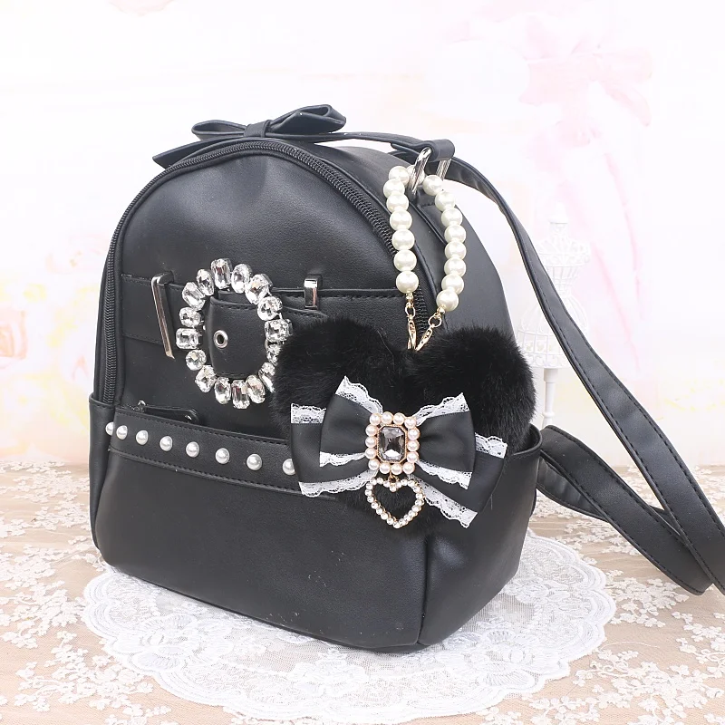 Adorno de bolso romántico, llavero de perlas de corazón de felpa, llavero de decoración para bolso, colgante de bolso dulce Ita, llavero de accesorios de lazo hecho a mano