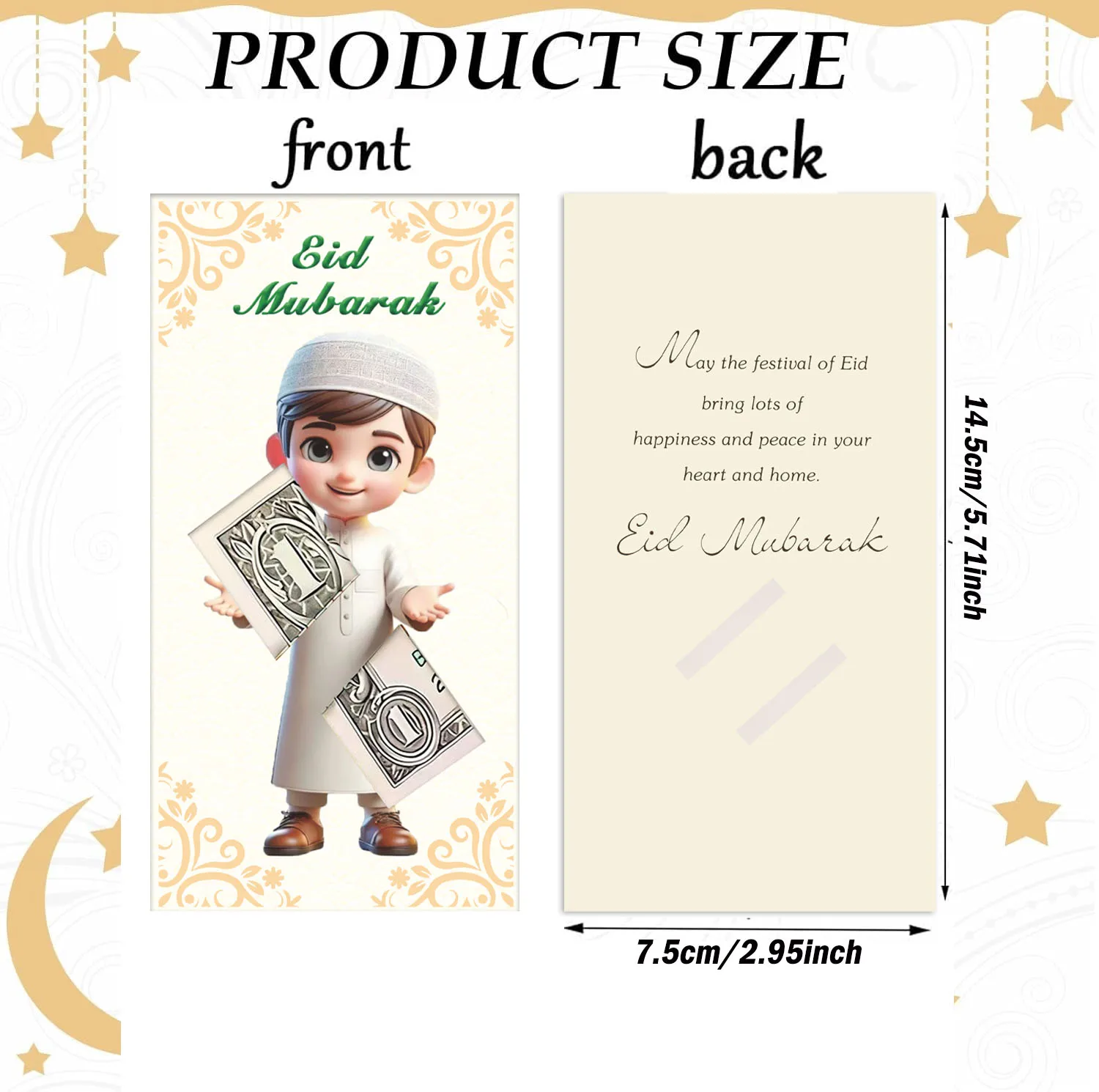 6/12/20pcs Islamic Eid Mubarak Money Cards Compatible for Ramadan - Plastic/Paper Wallets with EID Backs Greetings, for - Muslim