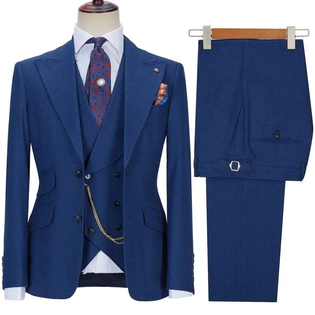 

Men Suit Black 3 Pieces With Lapel Solid Color Business Casual For Wedding Groom Formal Work Tuxedo Jacket Vest With Pants