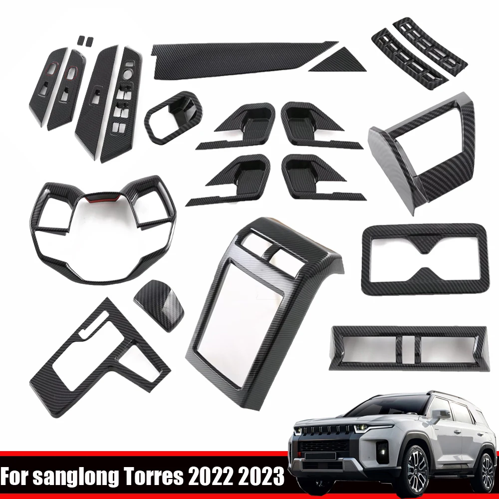 For Ssangyong Torres 2022 2023 interior ABS carbonfiber accessories window swtich cover gear shift panle knob air vent cover