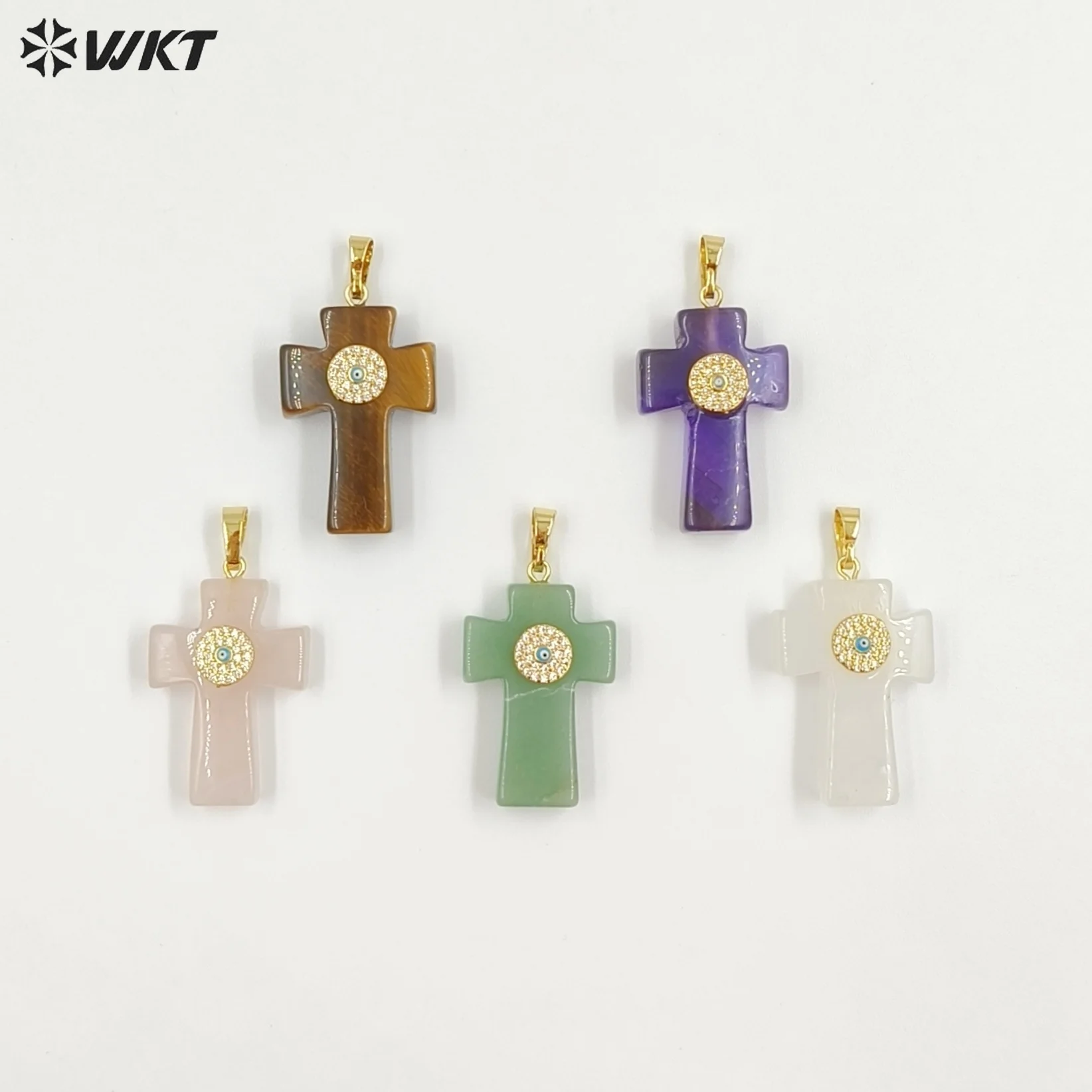 WT-P2046 Personality Style Three-Dimensional Pendant Crystal Gemstone With Devil Eye Charms Paved Stone Accessory Findings view 2