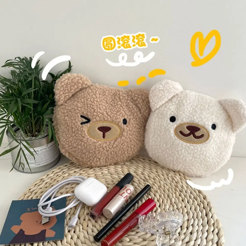 Bear Plush Cosmetic Bag Lamb Stationery Bag Lamb Wool Toiletries Bag Pencil Case Korean Style Cartoon Design Makeup Bags Outdoor