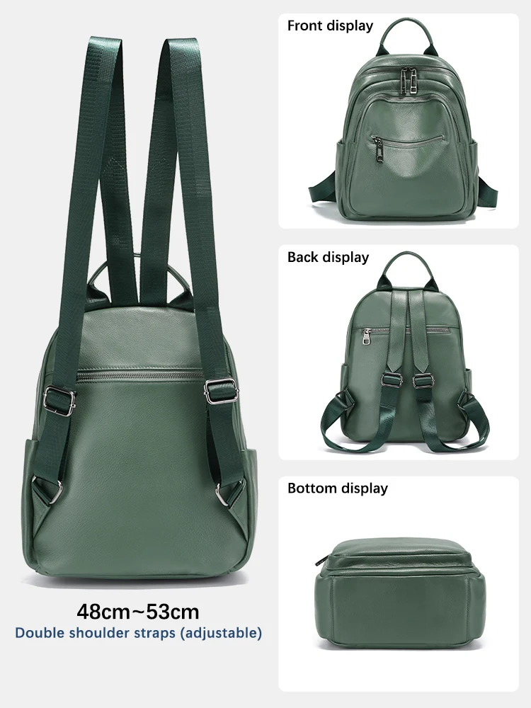 Mochila Zency de cuero genuino verde oscuro para mujer, mochila de viaje de gran capacidad, mochila para mujer, mochila escolar 2025