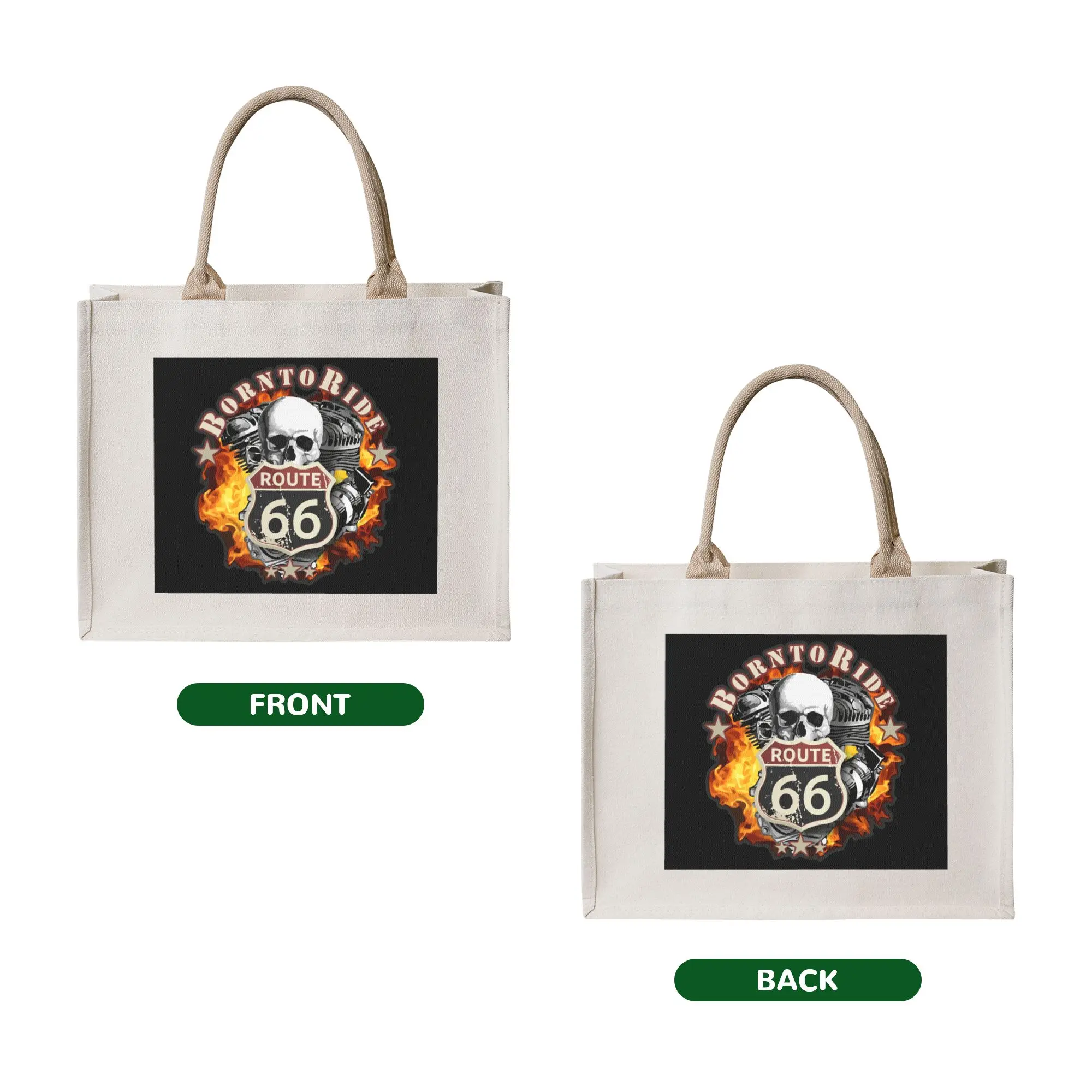 Kawaii Printed Vintage Born to Ride Tote Shopping Bags Portable Shopper Shoulder Route 66 for Chopper Motorcycle Riders Handbag
