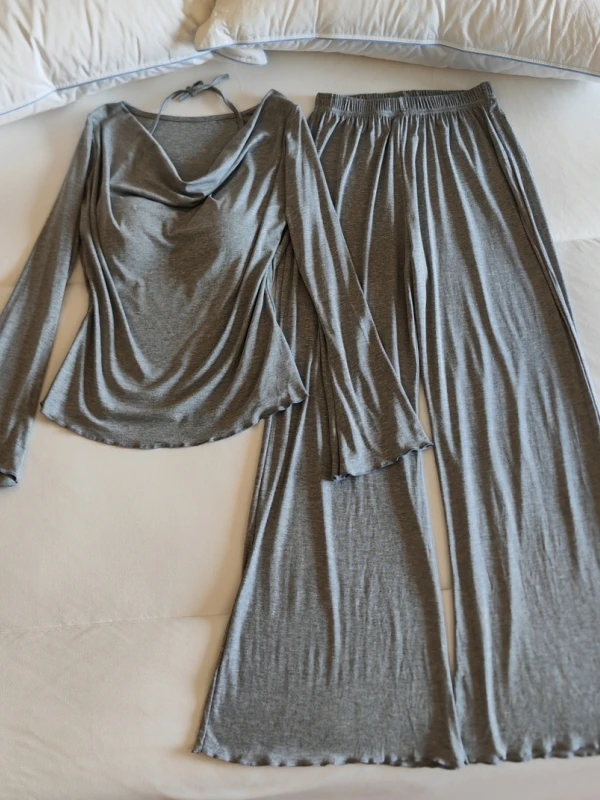 Modal Sleepwear Women's Long Sleeve One-Piece Home Clothes Set Spring Autumn Sexy Pure Desire Style Anti-Vacuum Design V-Neck