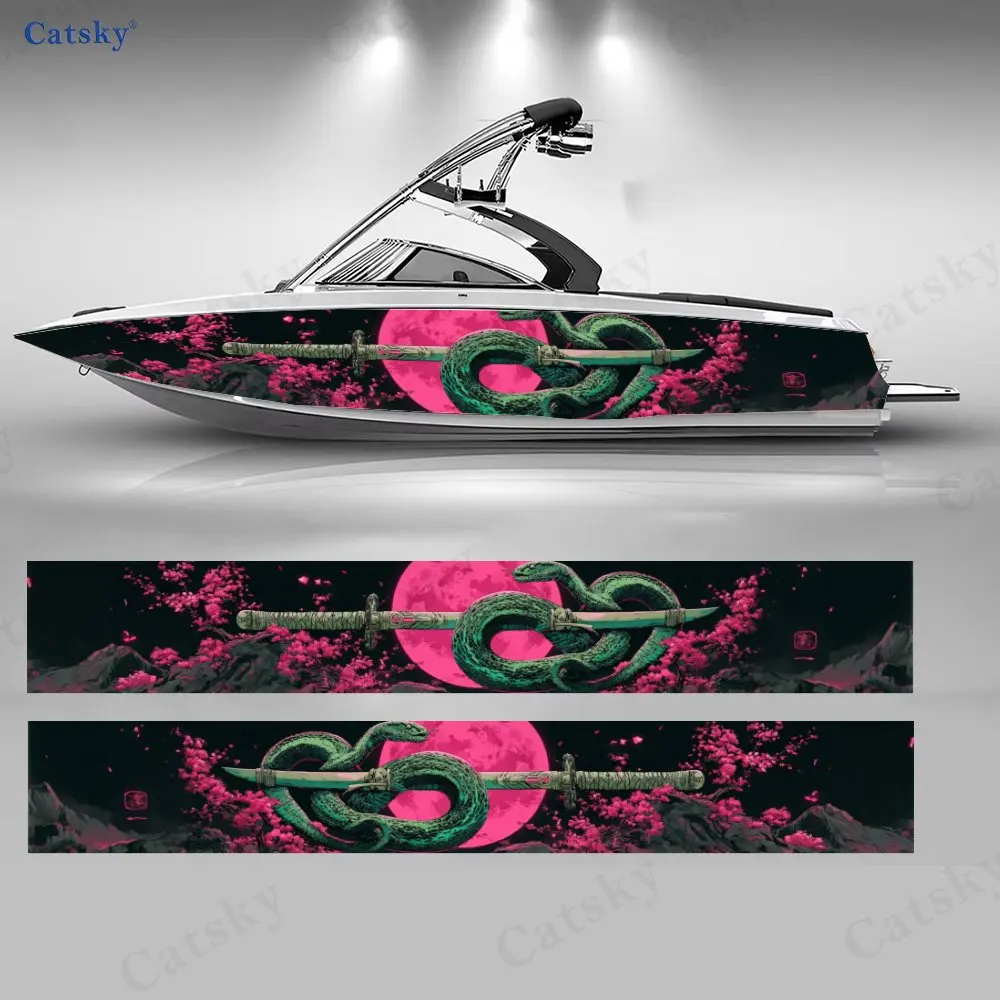 

2 шт. наклеек для лодок с мистическими змеями и мечами, водонепроницаемые виниловые наклейки из ПВХ для рыболовных лодок, прочные и стильные.