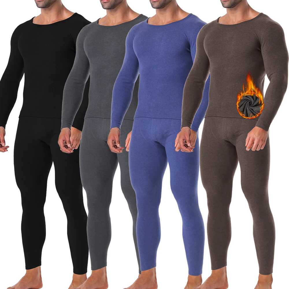 Thermal Underwear Men\'s long-sleeved Sweater tops brushed leggings Warm Set Winter Clothing Comfortable Keep Warm Suit L-4XL New