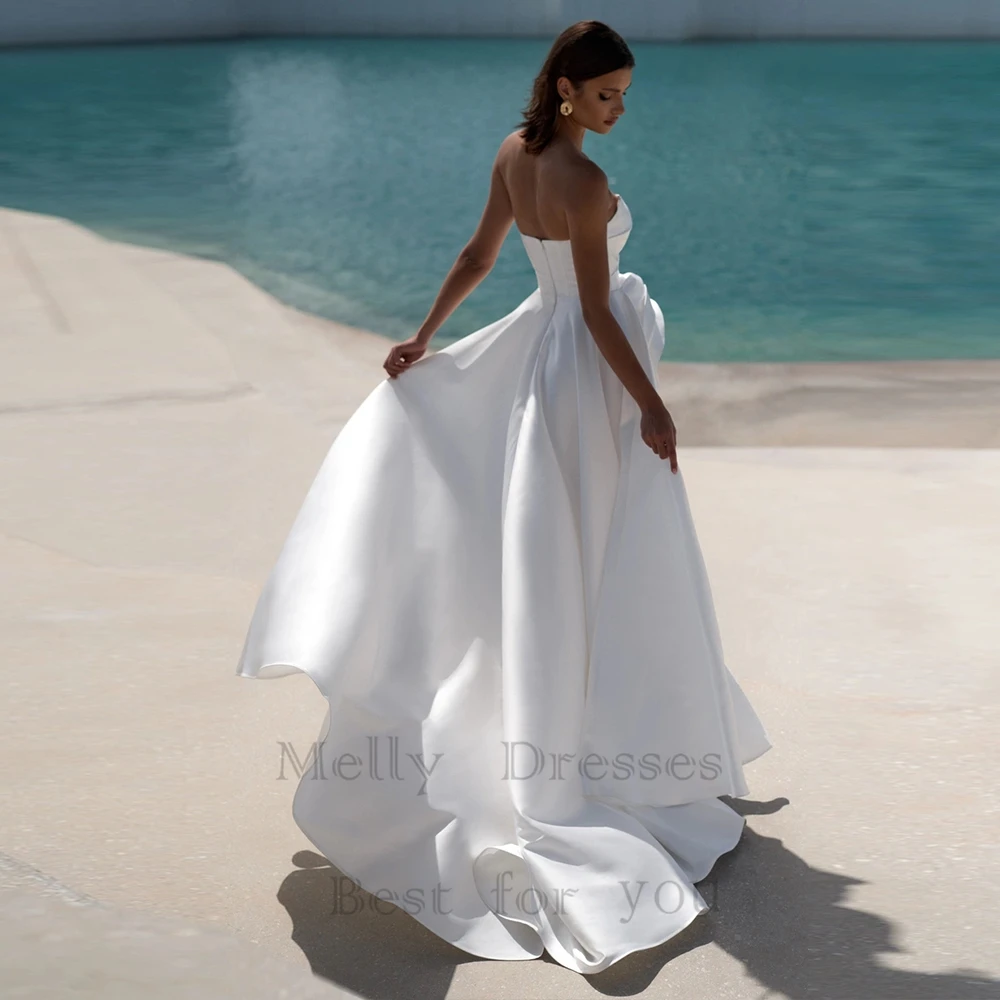 Beach Strapless Wedding Dresses With Side Silt Lvory Simple Sleeveless Bridal Gown With Flowers For Woman New Vestido De Novia