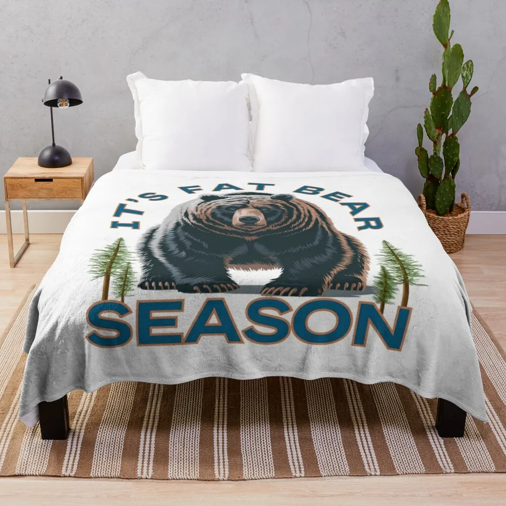 It's Fat Bear Season: Bold Bear Illustration For Outdoor Adventure Fans Throw Blanket Soft Big Blankets