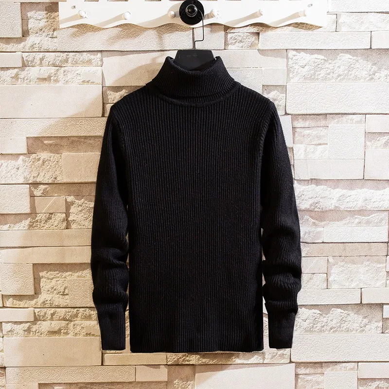 New Sweatwear Turtleneck Sweater Men\'s Basics Knitted Sweater Warm Men Jumper Loose Solid Color All-match Tops