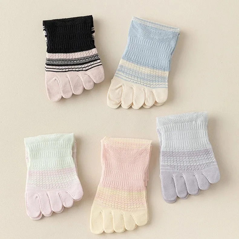 Women Cotton Five Finger Toe Socks Crew Sport Colors Summer Mesh Casual Calf Striped Socks 5-9 5-toes Thin Soft Cotton Sock image 6
