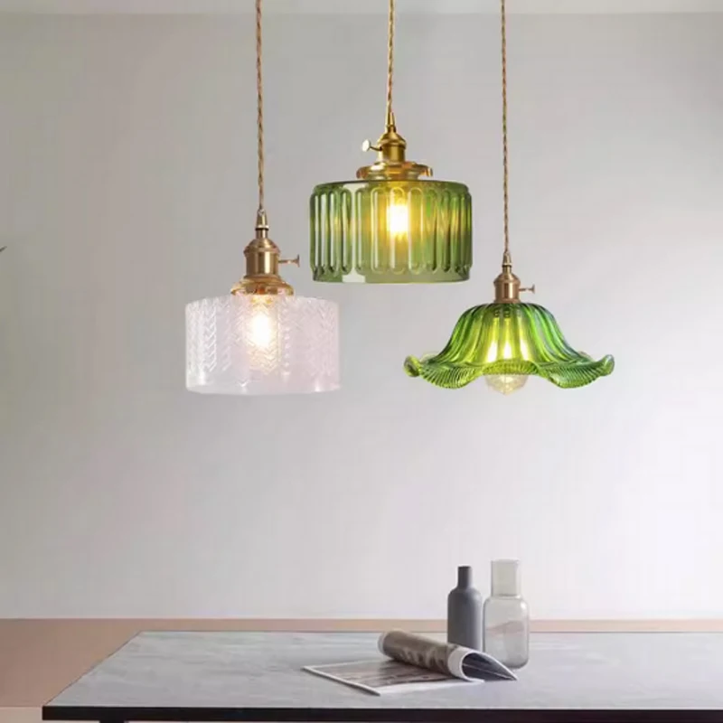 Japanese Minimalist Glass Pendant Lights Brass E27 Bedside Kitchen Hanging Lamp Island Decoration Luminaria Ceiling Chandelier