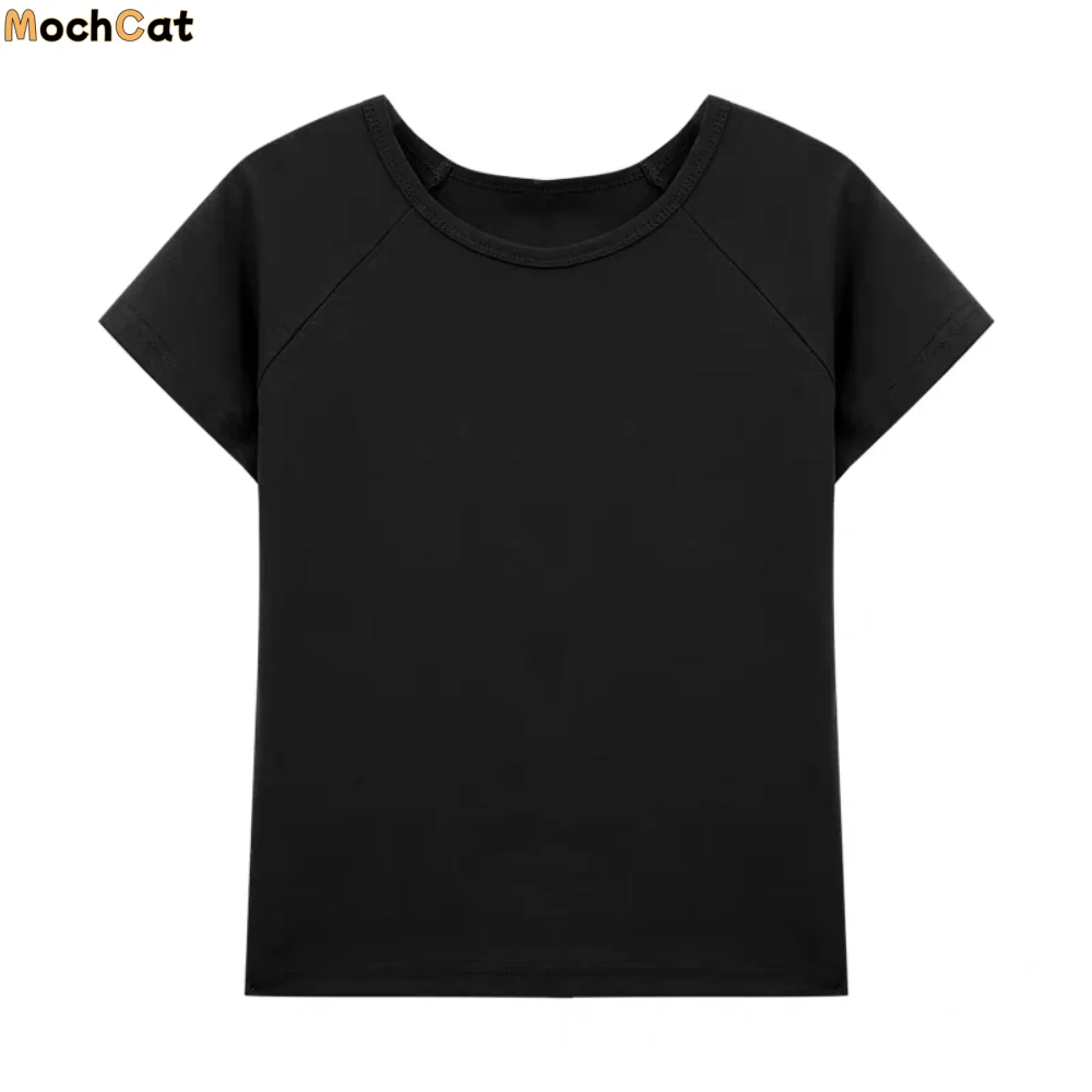 

Cute Solid Color Short Sleeve T-shirt Slim Fit Sweet Y2K Crop Top Korean Style Chic Tees Shirts Women Girls