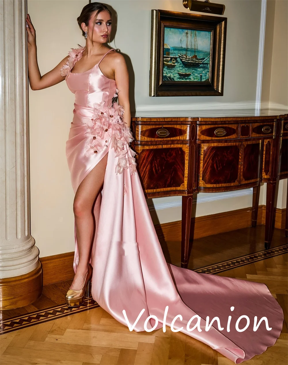 Abiti lunghi senza schienale a tromba con pieghe in paillettes Charmeuse di alta qualità personalizzati Occasioni su misura Sparkle