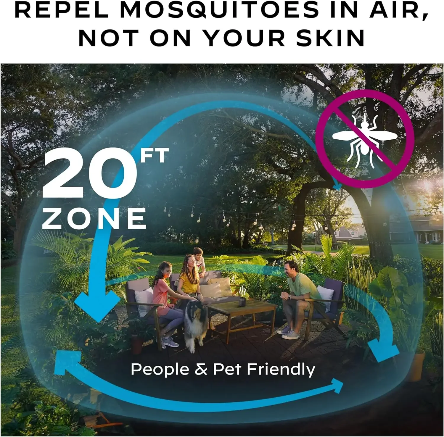 Mosquito Repellent  Rechargeable Repeller;20’ Mosquito Protection Zone;Includes 12-Hour Repellent Refill;No Spray