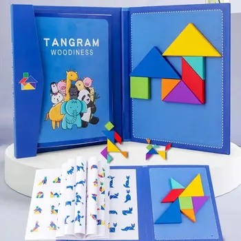 Magnetische 3D Puzzle Buch Geometrische Formen Tangram Jigsaw Board Kinder Montessori Spiele Baby Pädagogisches Holz Spielzeug Geschenke Für Kinder
