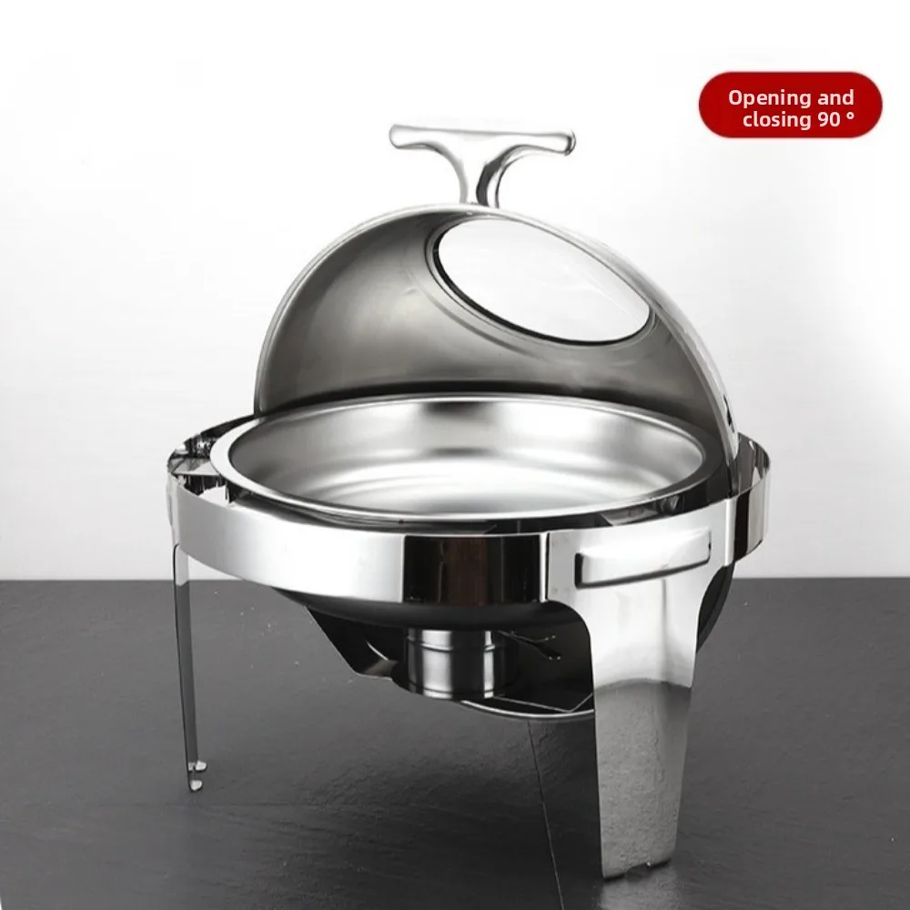 

Large Capacity Food Warmer Stove Round Shape Flip-Top Design Buffet Stove Stainless Steel Roll Top Buffet Warmer Self-Service
