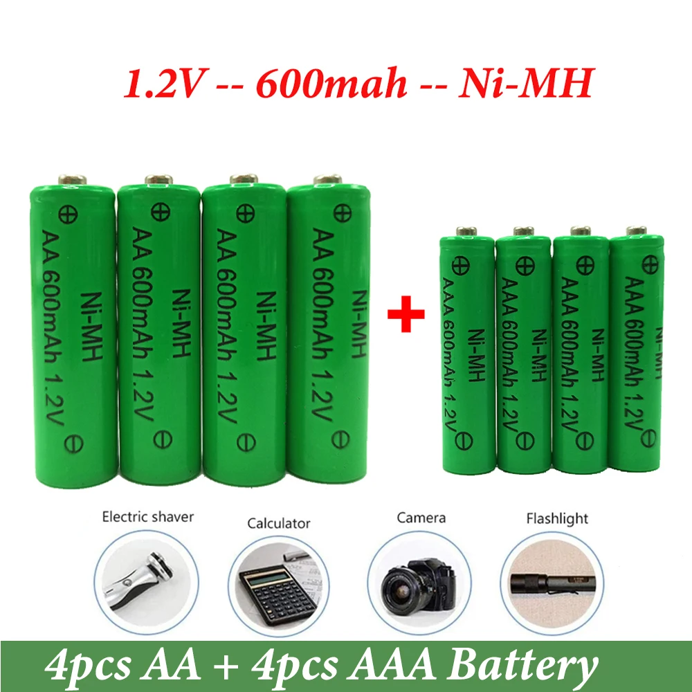 1.2V AA  AAA Battery 600mAh Ni-MH Rechargeable Batteries for MP3 Remote Control LED Flashlight Torch Toy Digital Batteria Cells