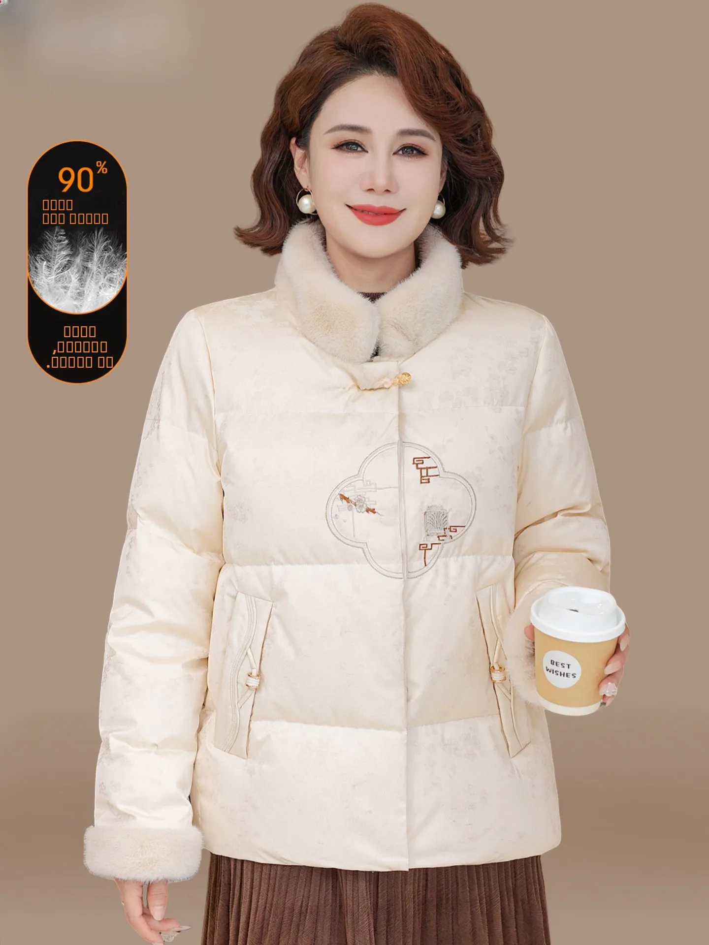 

New Chinese Sle Thiened ort down Jaet Winter Faion for Mom Middle-Aged And ly Women Warm Sli Outerwear