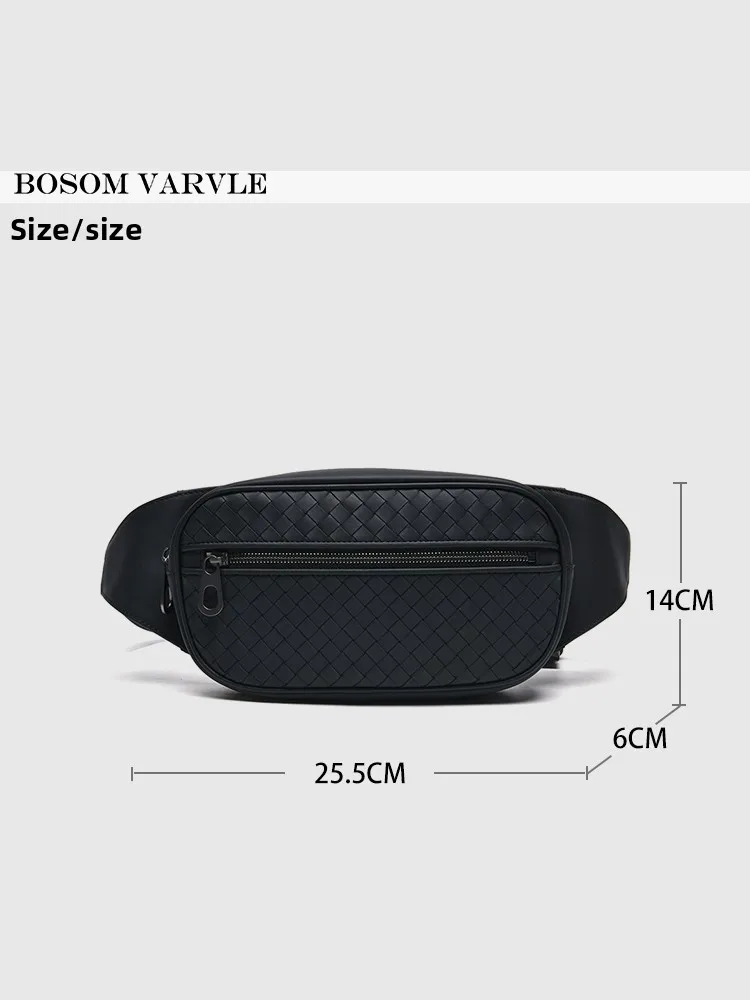 

Hanrted Leather Waist Bag Phone Pouch Crossbody Bag Bla Classic Busin Casual BV Head Layer Calfskin Woven Spor